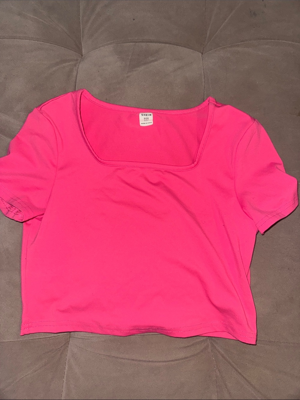 SHEIN Hot Pink Square Neck Short Sleeve Crop Top